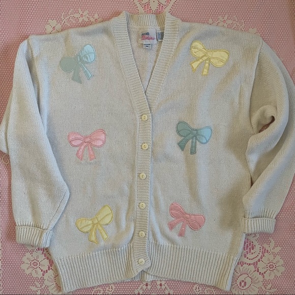 Vintage Avon Sweater/Cardigan with Pastel Bows - Picture 2 of 4